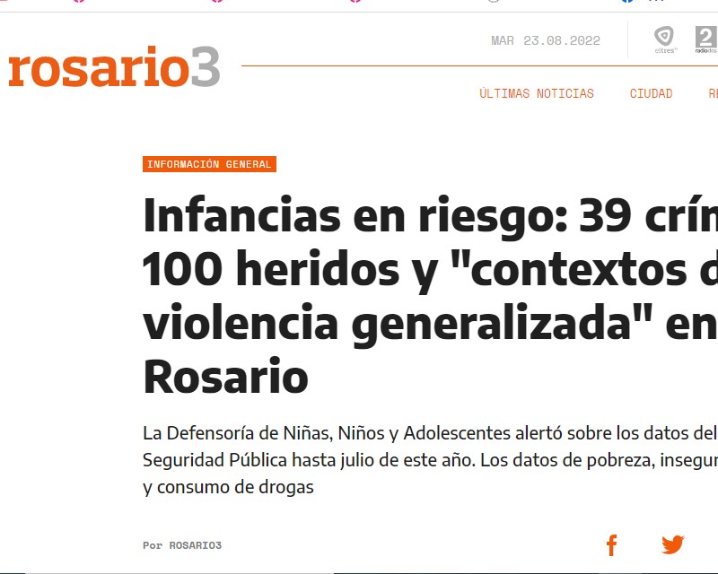 Infancias en riesgo: 39 crímenes y 100 heridos  en Rosario